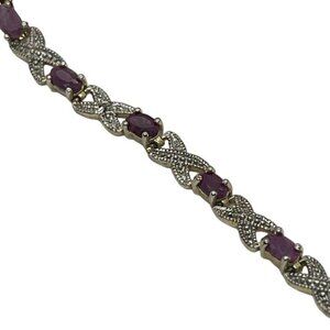 Vintage Sterling Silver Bracelet 925 Ruby Tennis 7” Dbj Victoria Townsend